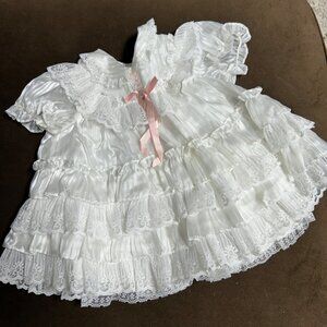 Vintage Lacey Tiered Dress Size 18M White Puffed Sleeve w/ Collared